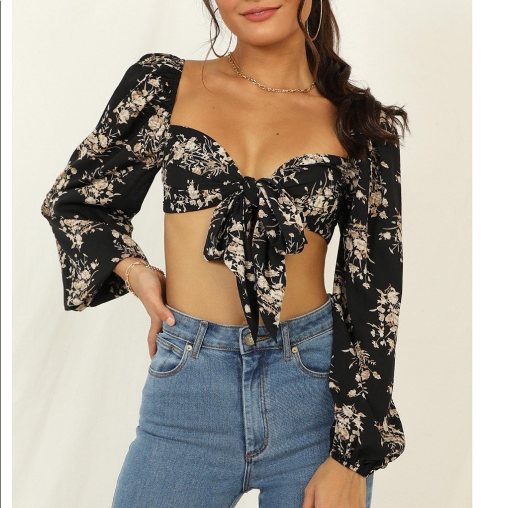 Showpo Floral Tie Front Top